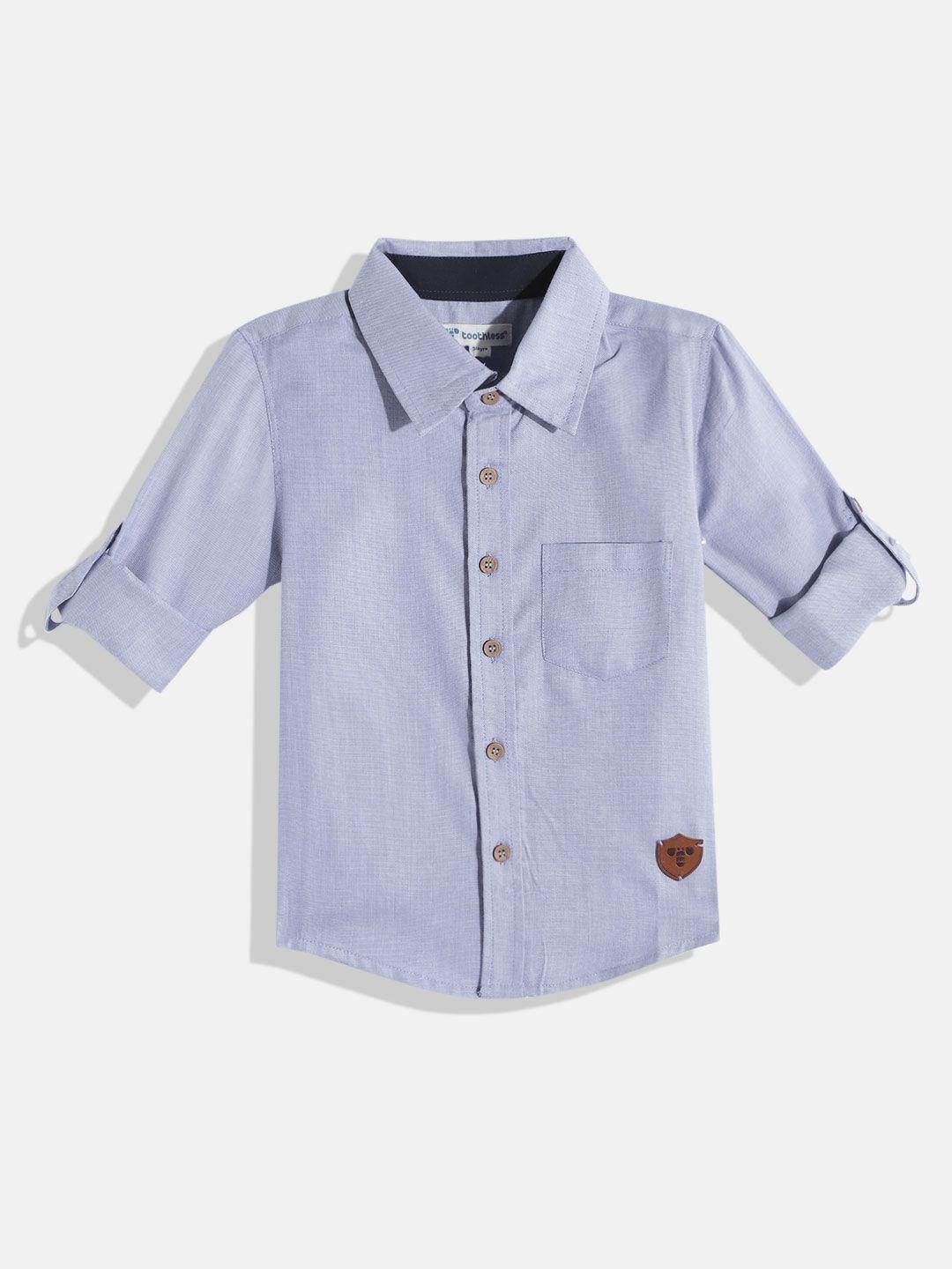 toothless boys blue solid applique casual shirt