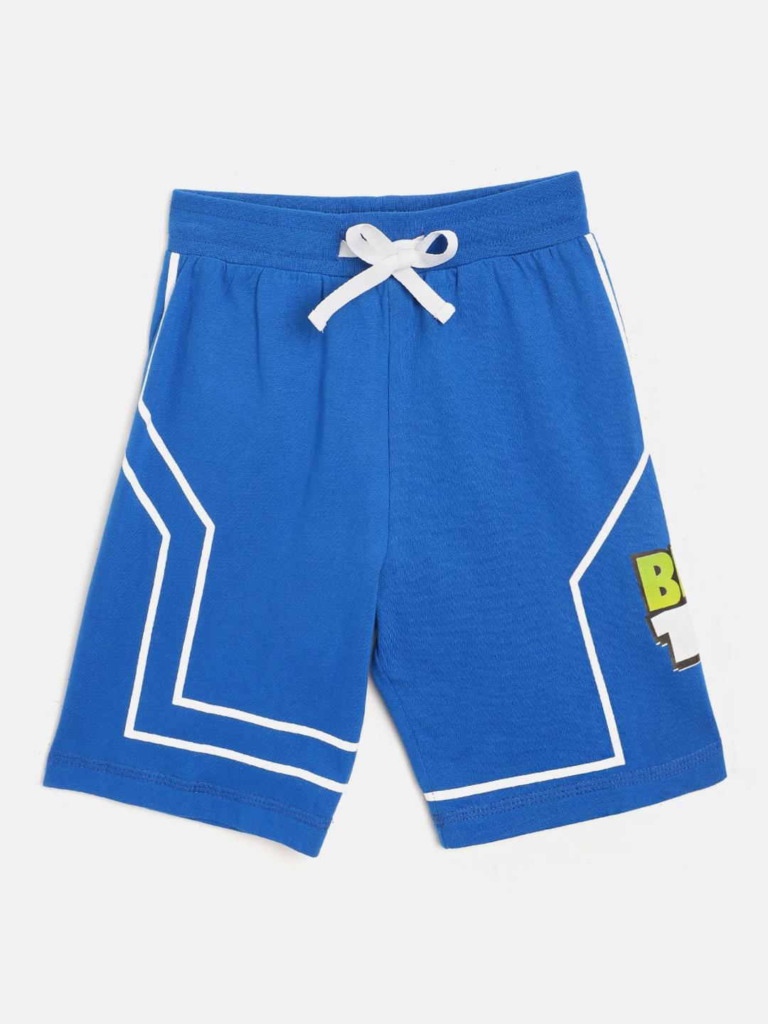 toothless boys blue solid ben 10 regular fit pure cotton shorts with ben 10 print detail