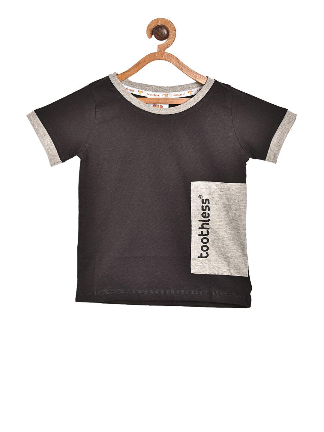 toothless boys charcoal grey printed round neck pure cotton t-shirt