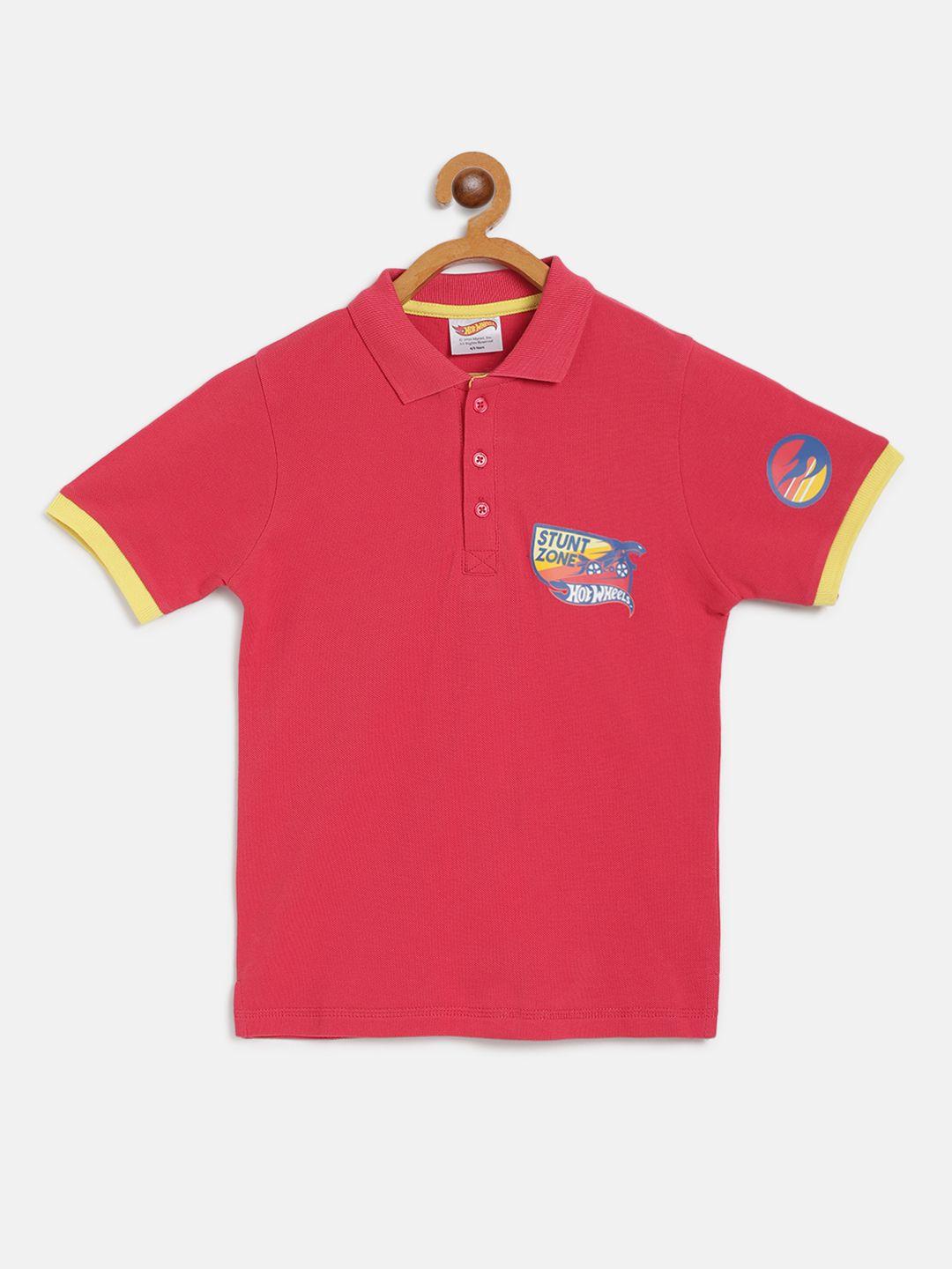 toothless boys coral red polo collar t-shirt with hot wheels printed detail