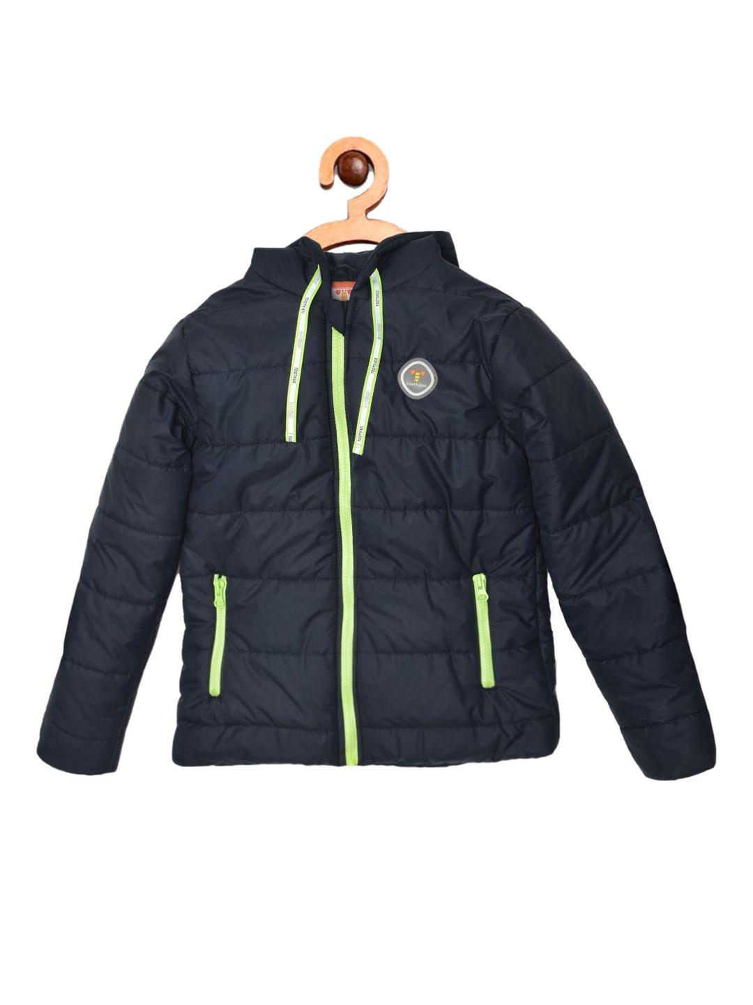 toothless boys navy blue colourblocked lightweight quilted jacket with patchwork