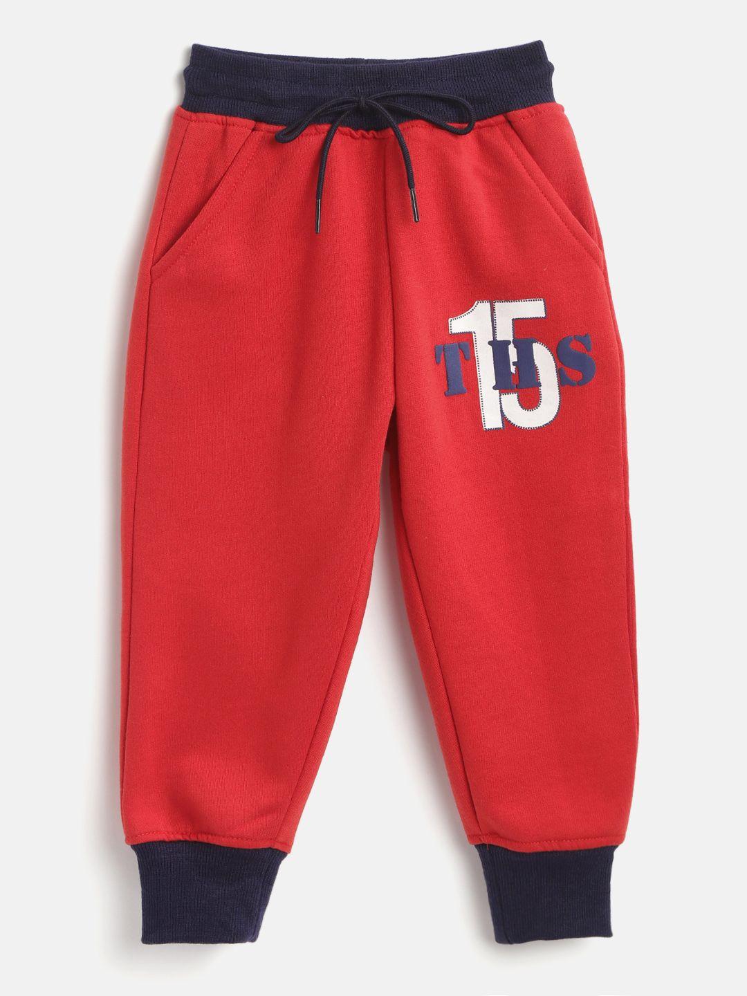 toothless boys red solid joggers with printed detail