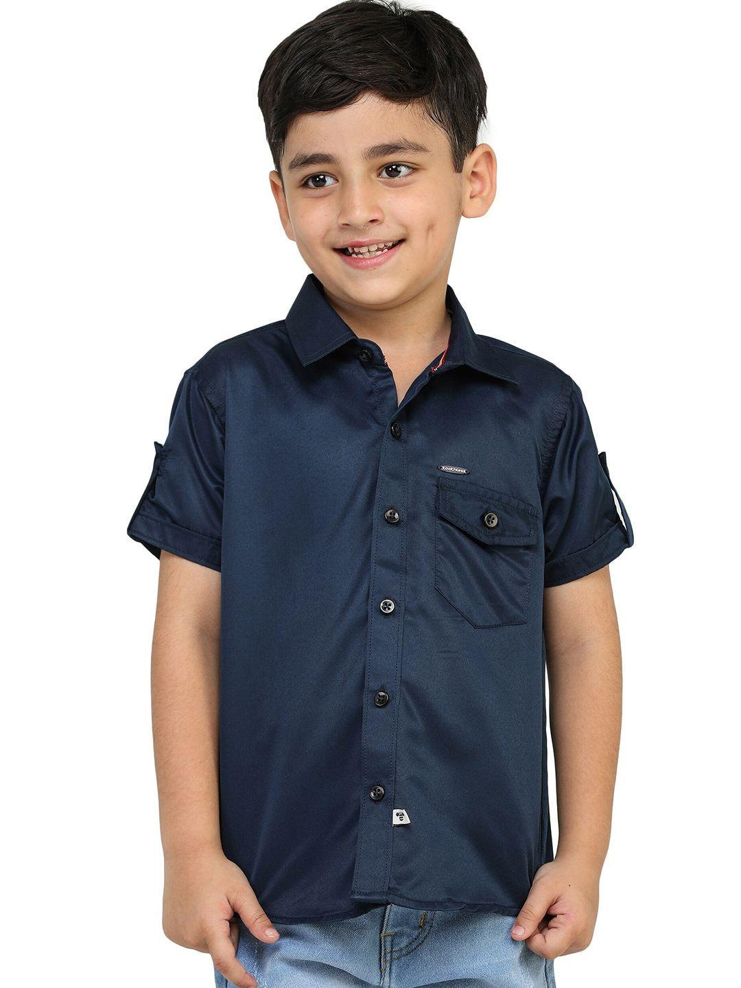 toothless boys roll-up sleeves cotton satin casual shirt