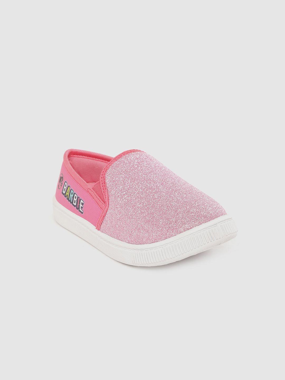 toothless by toothless girls barbie pink glitter slip-on sneakers with printed detail