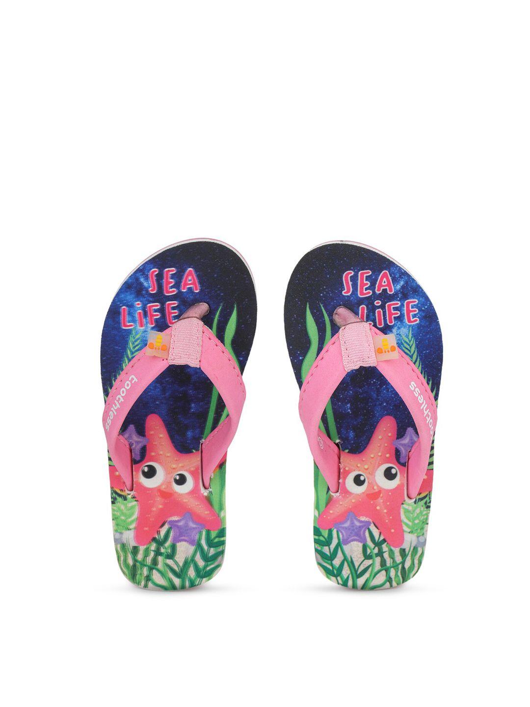 toothless girls navy blue & pink printed rubber thong flip-flops