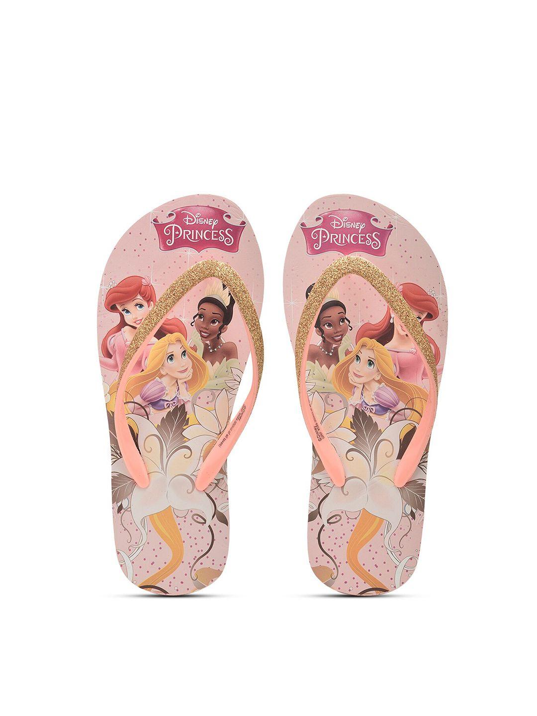 toothless girls peach-coloured & white printed rubber thong flip-flops