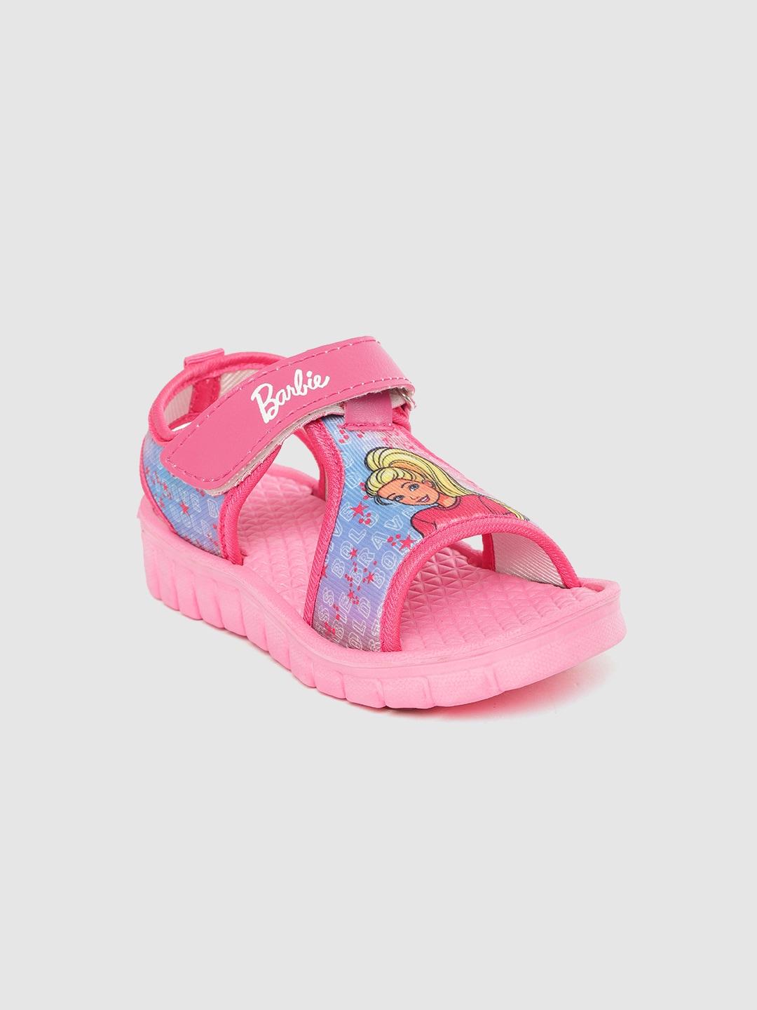 toothless girls pink & blue barbie print open toe flats
