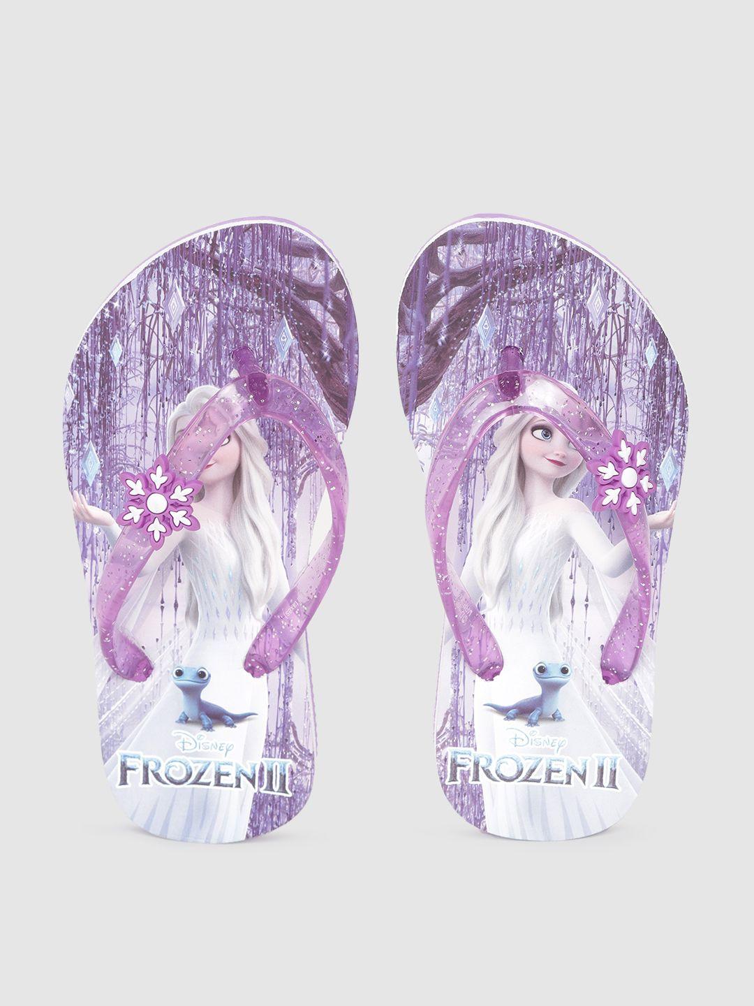 toothless girls purple & white frozen printed rubber thong flip-flops