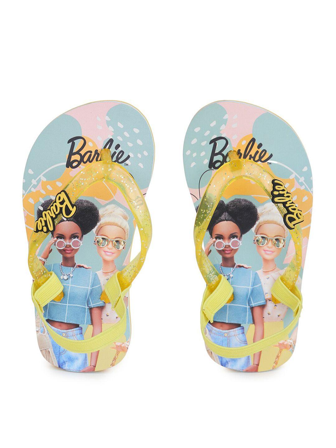toothless girls yellow & blue printed rubber thong flip-flops