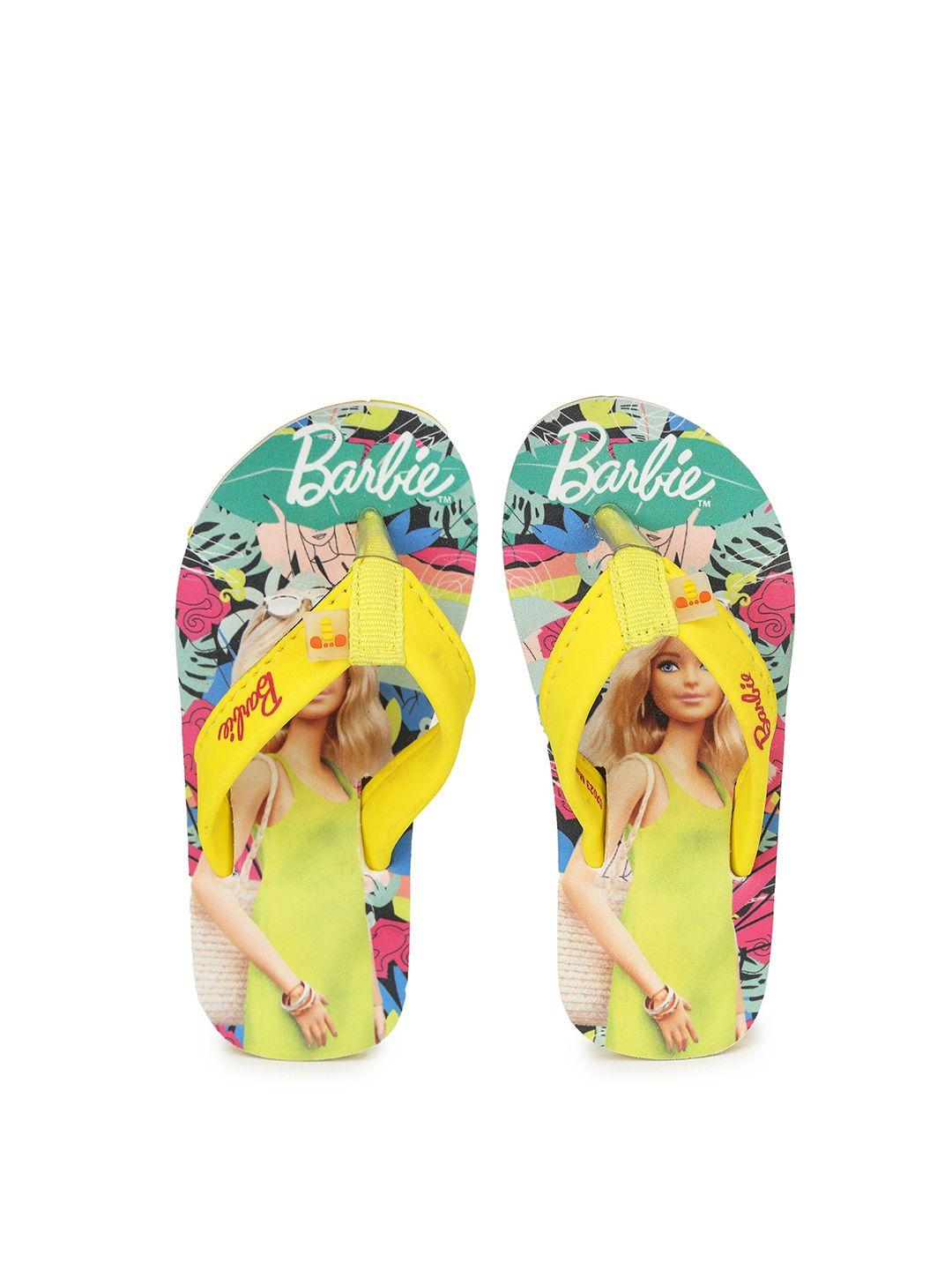 toothless girls yellow & red printed rubber thong flip-flops