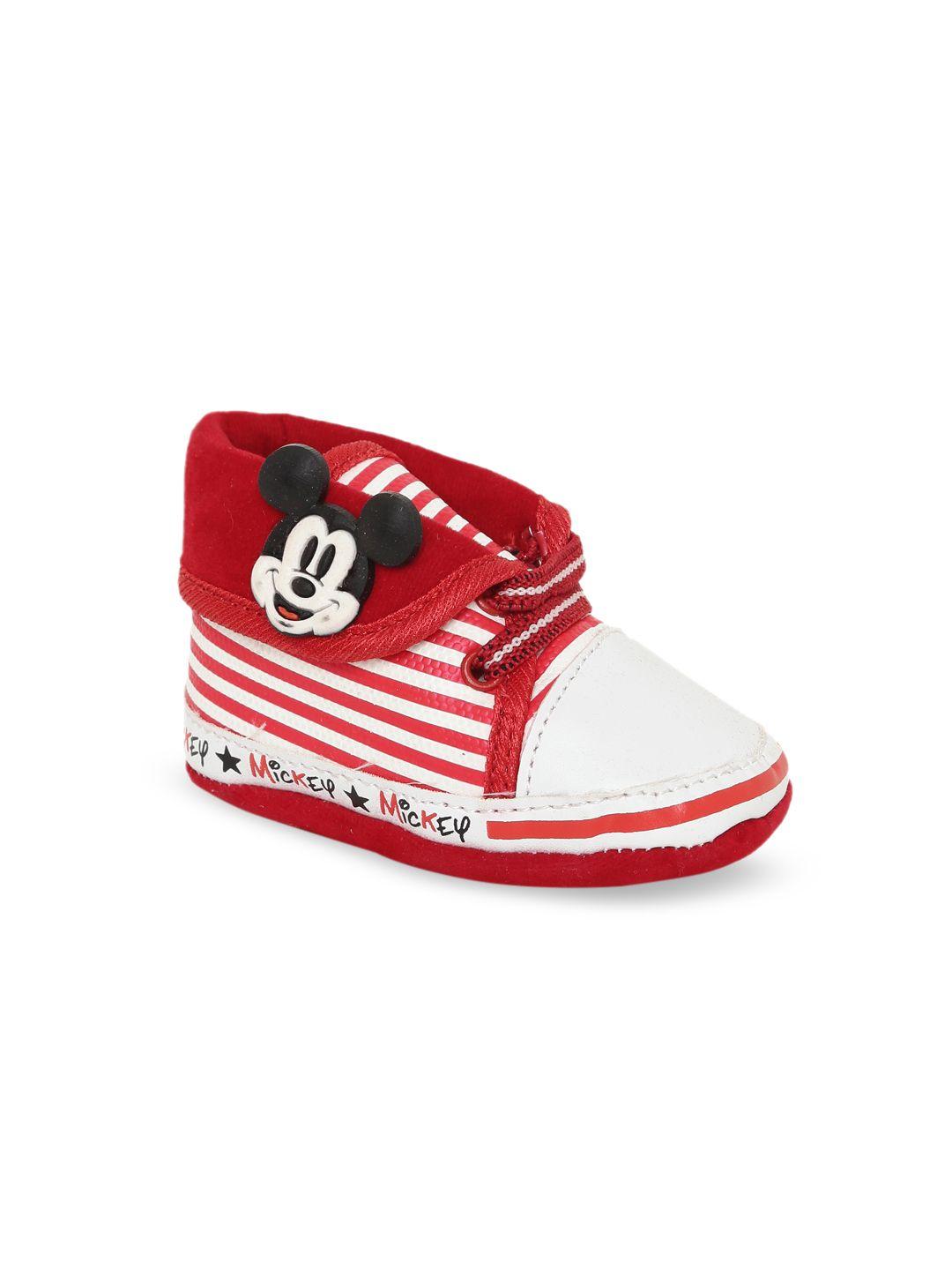 toothless infant boys red & white mickey embellished striped booties