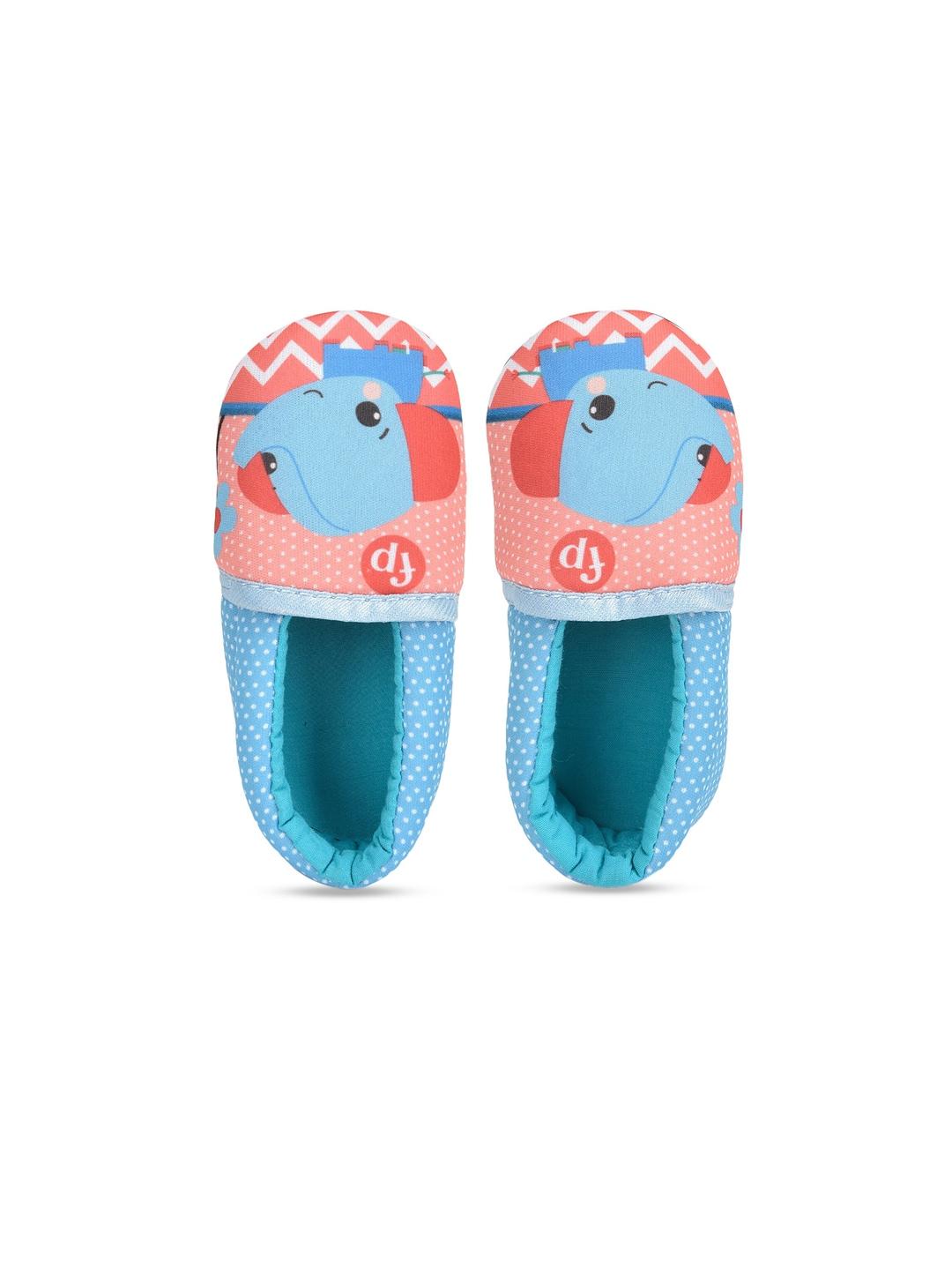 toothless kids blue & peach colored printed cotton bootie