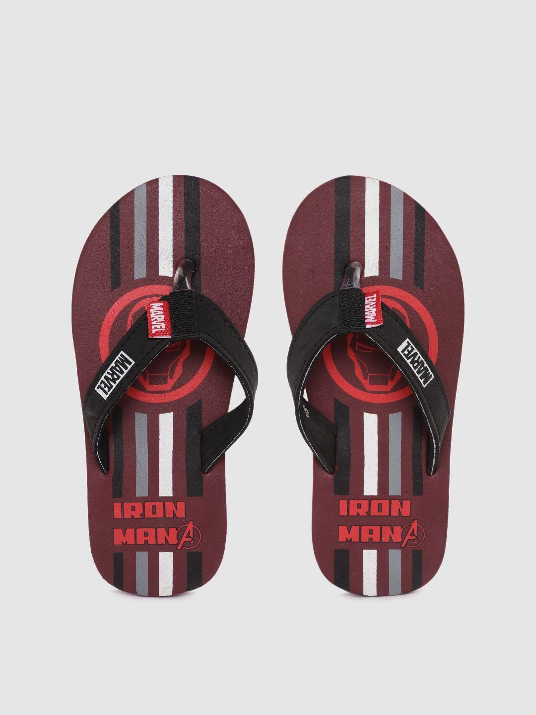 toothless kids boys maroon & black iron man printed thong flip-flops