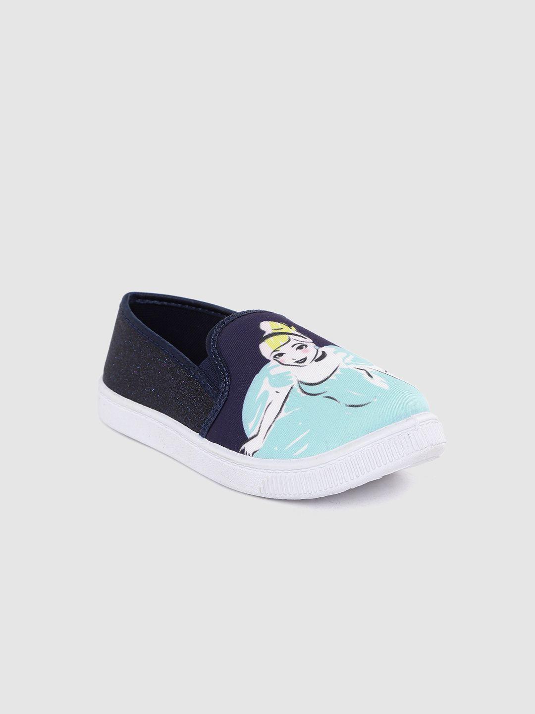 toothless princess girls navy blue & white cindrella print slip-on sneakers