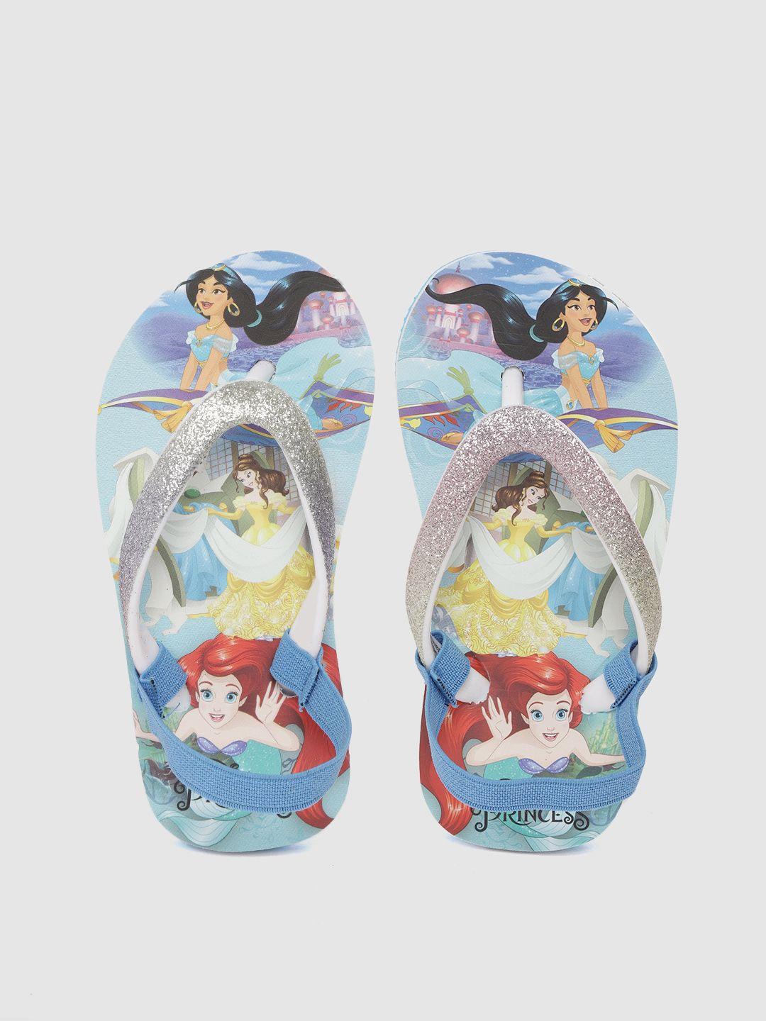 toothless princess girls silver-toned & blue printed disney princess thong flip-flops