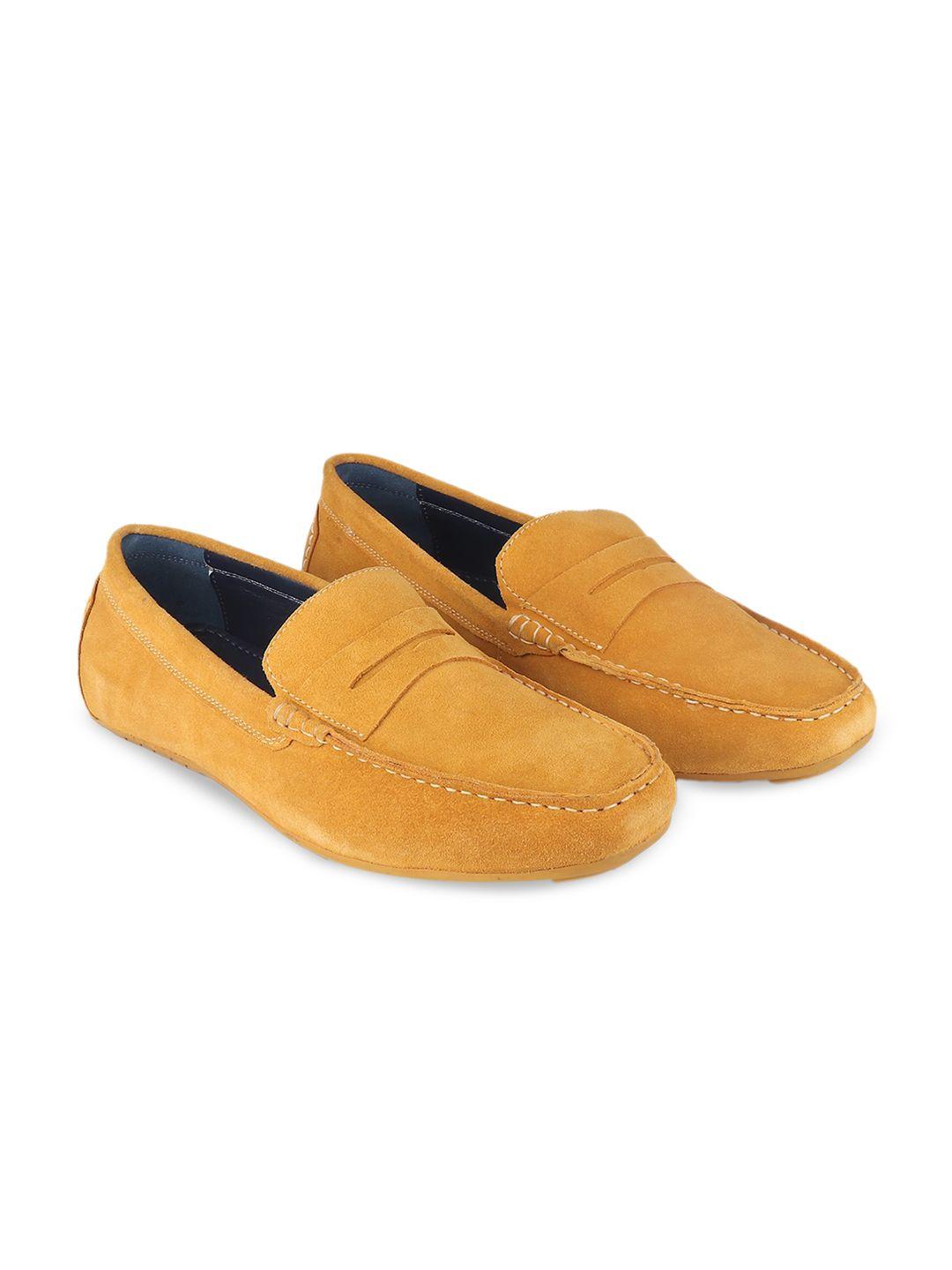 top brass men yellow solid leather formal loafers