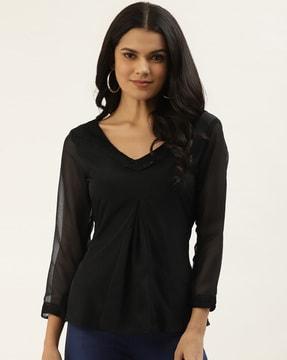 top with lace neckline