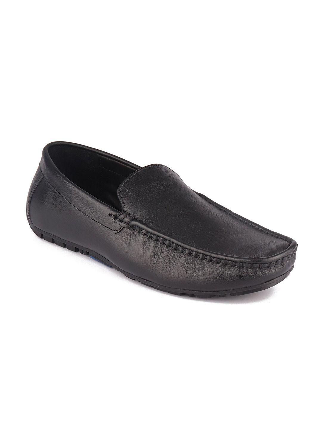 top brass men black solid leather loafer