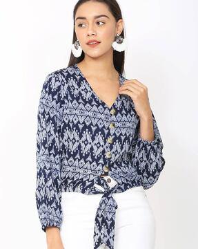 top with aztec print detail