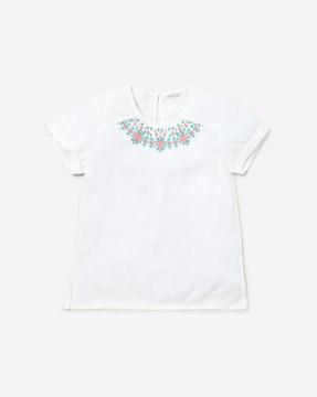 top with embroidered neckline