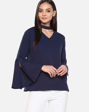 top with neck cutout & sleeve slits