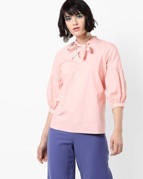 top with panelled puff sleeves