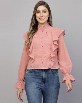 top with ruffle accent