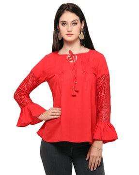 top with ruffled sleeve hems