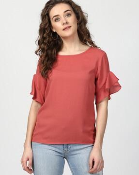 top with ruffled sleeve hems