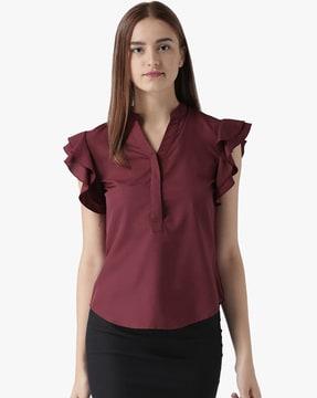 top with ruffled sleeves