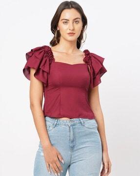 top with ruffled sleeves