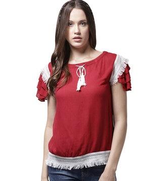 top with ruffled sleeves