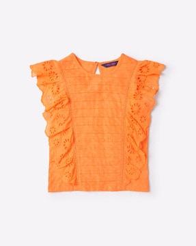 top with schiffli embroidered ruffles