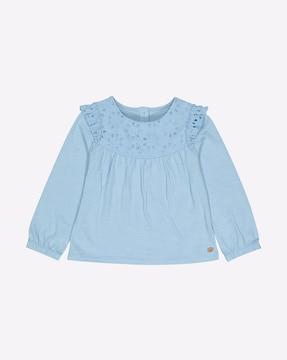 top with schiffli embroidered yoke