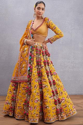 topaz yellow embroidered lehenga set