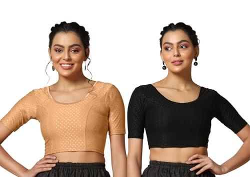 toplot cotton blend lycra stretchable readymade blouses pack of 2 (combo-5058-blk-crm-36) black-cream