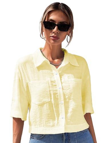 toplot v-collar solid crop shirt for women with half sleeves (crop-shirt-5183-yellow-m)
