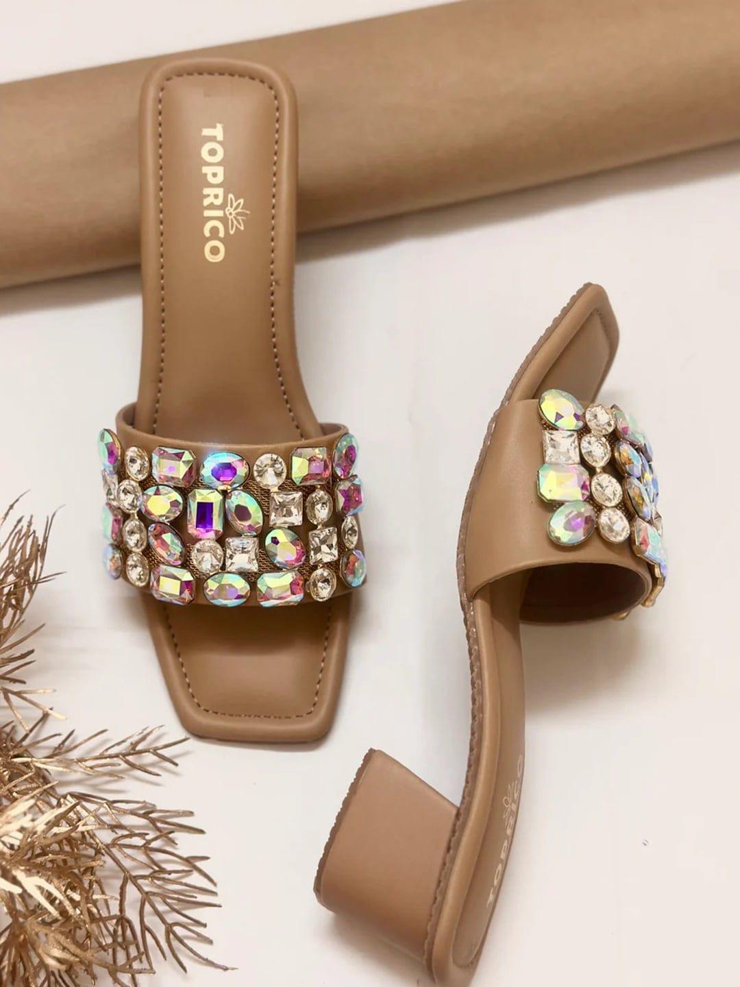 toprico embellished open toe block heels
