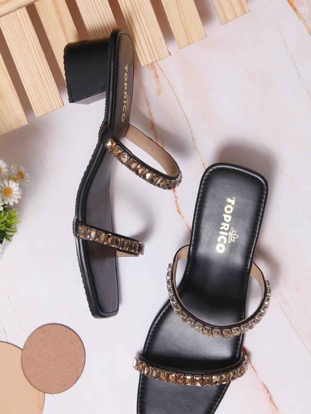 toprico embellished two strap party block heels