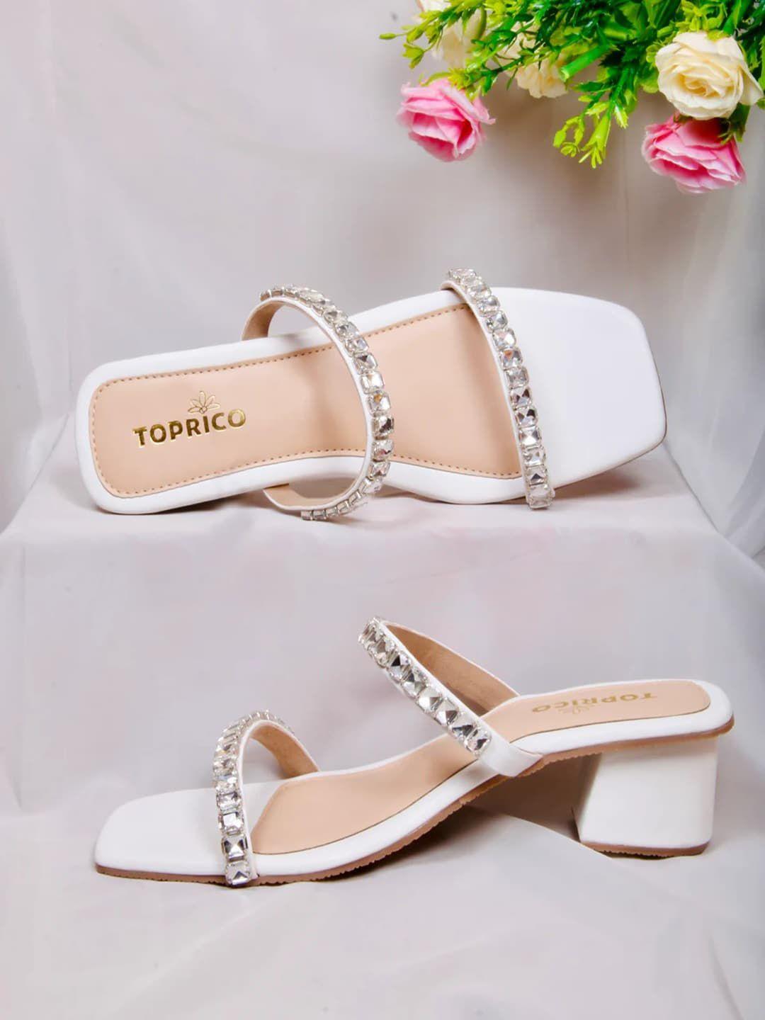 toprico two strap emebllished party block heels
