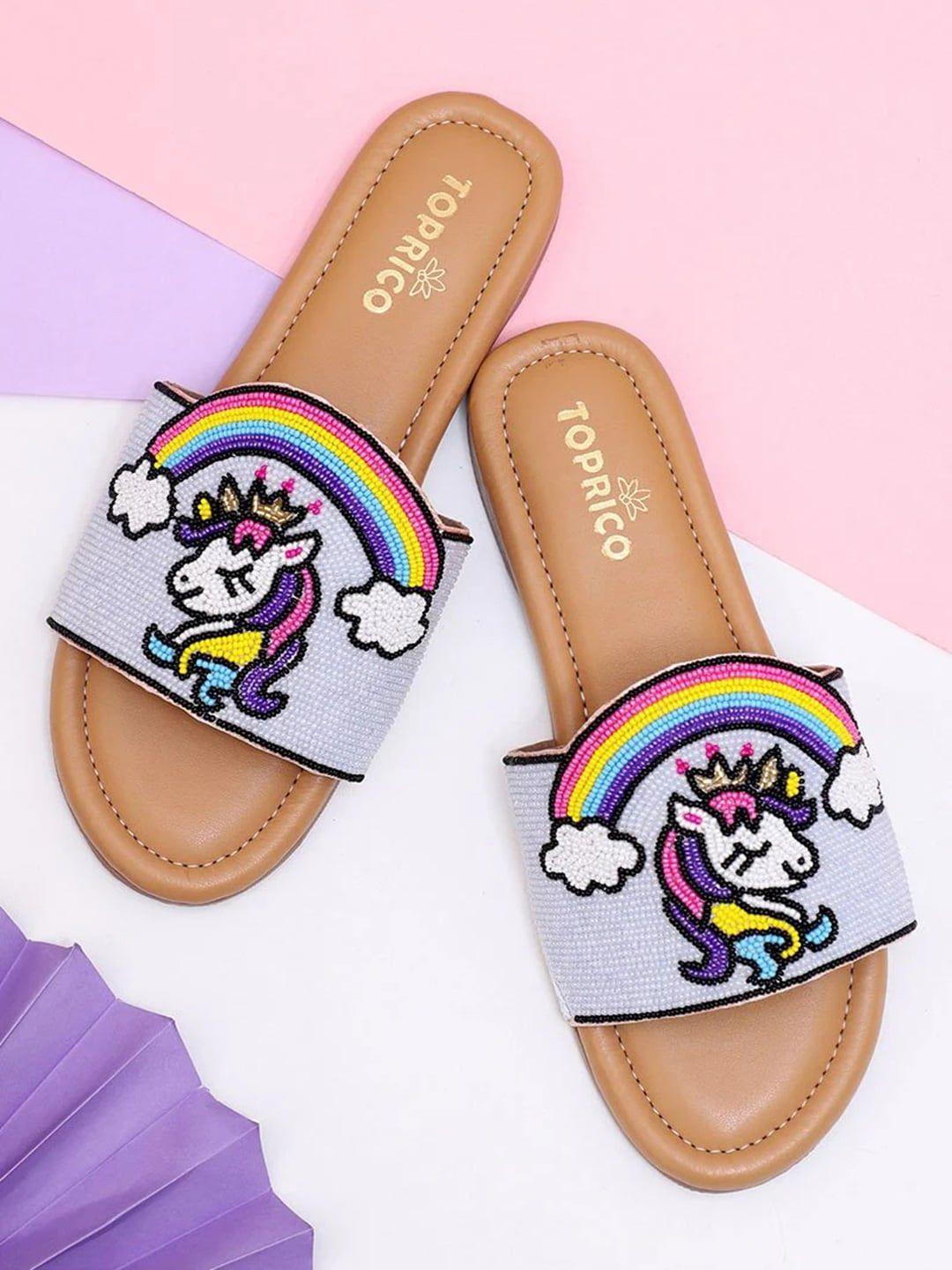 toprico unicorn embellished open toe flats