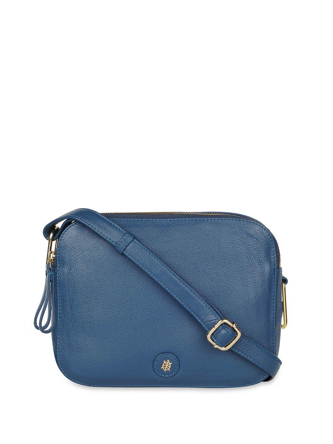 tortoise blue leather sling bag