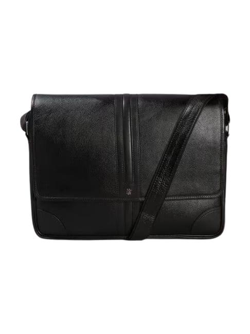 tortoise diego black leather medium messenger bag - 15 inches