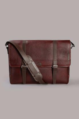 tortoise leather zipper closure casual laptop bag - dark brown