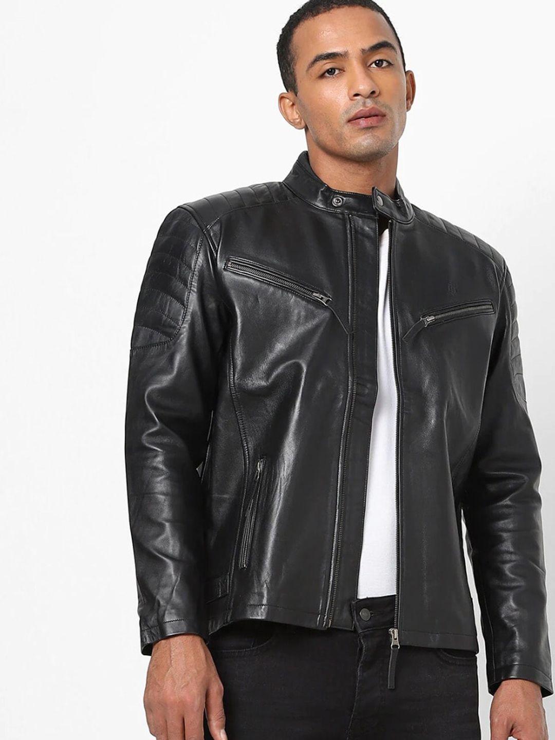 tortoise men black leather biker jacket