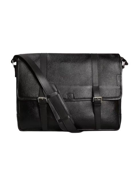 tortoise pedro black leather medium messenger bag - 15 inches