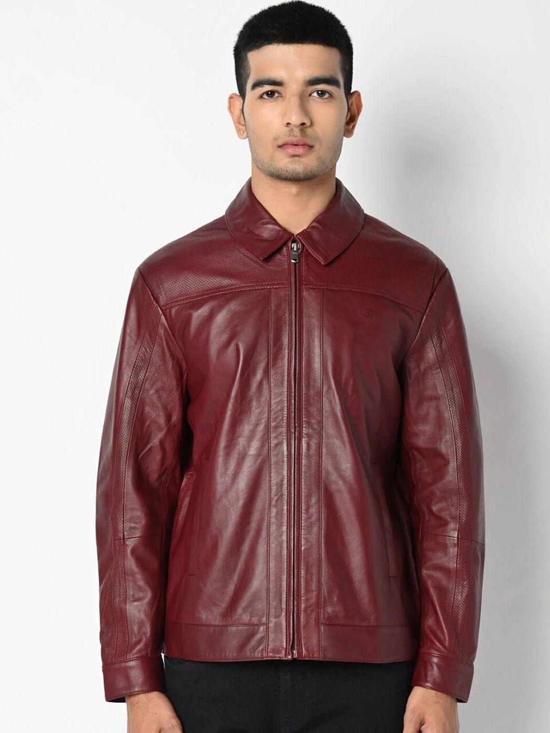 tortoise spread collar lightweight leather jacket