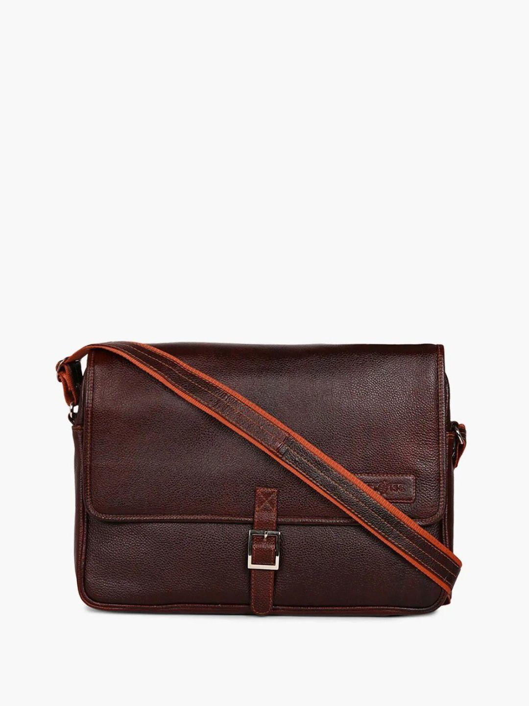 tortoise unisex brown leather laptop bag