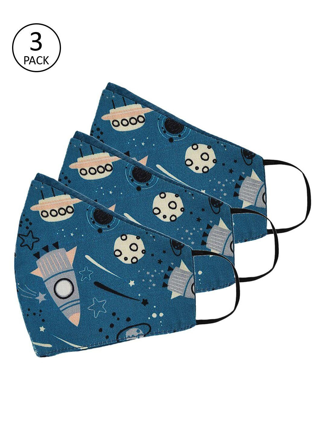 tossido kids 3 pcs blue printed 3-ply reusable cloth masks