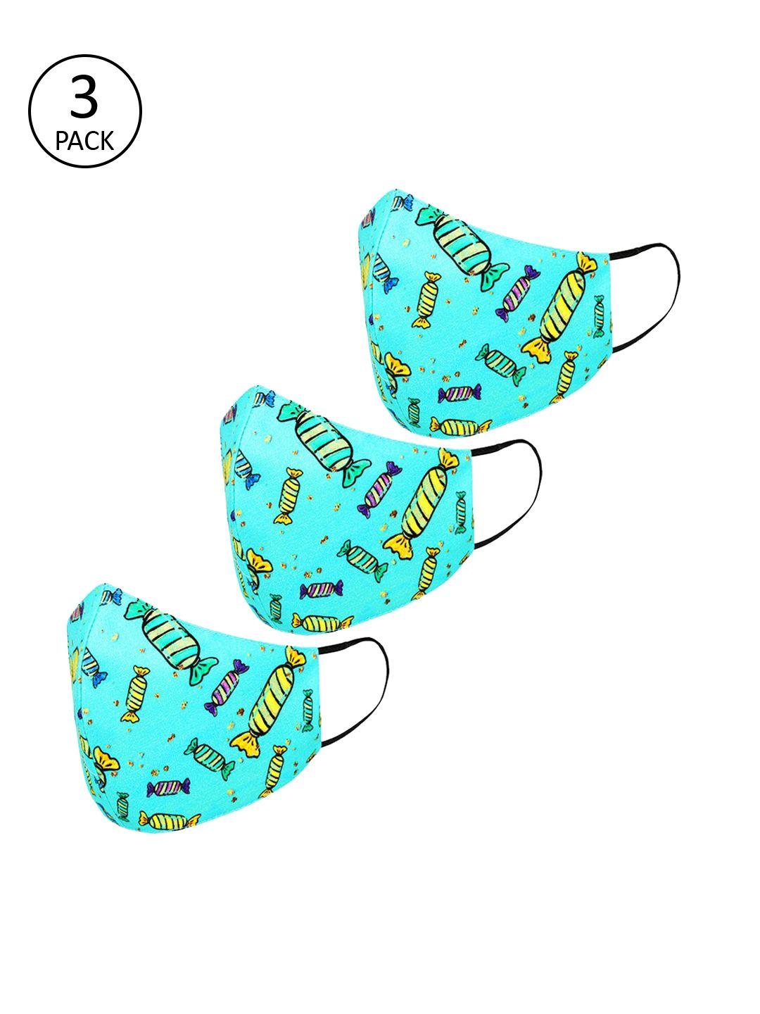 tossido kids blue pack of 3 printed 3-ply cloth mask